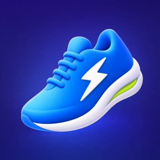 Glossy electric-blue running shoe with blue laces, a white lightning bolt, and a white sole with a lime-green accent.
