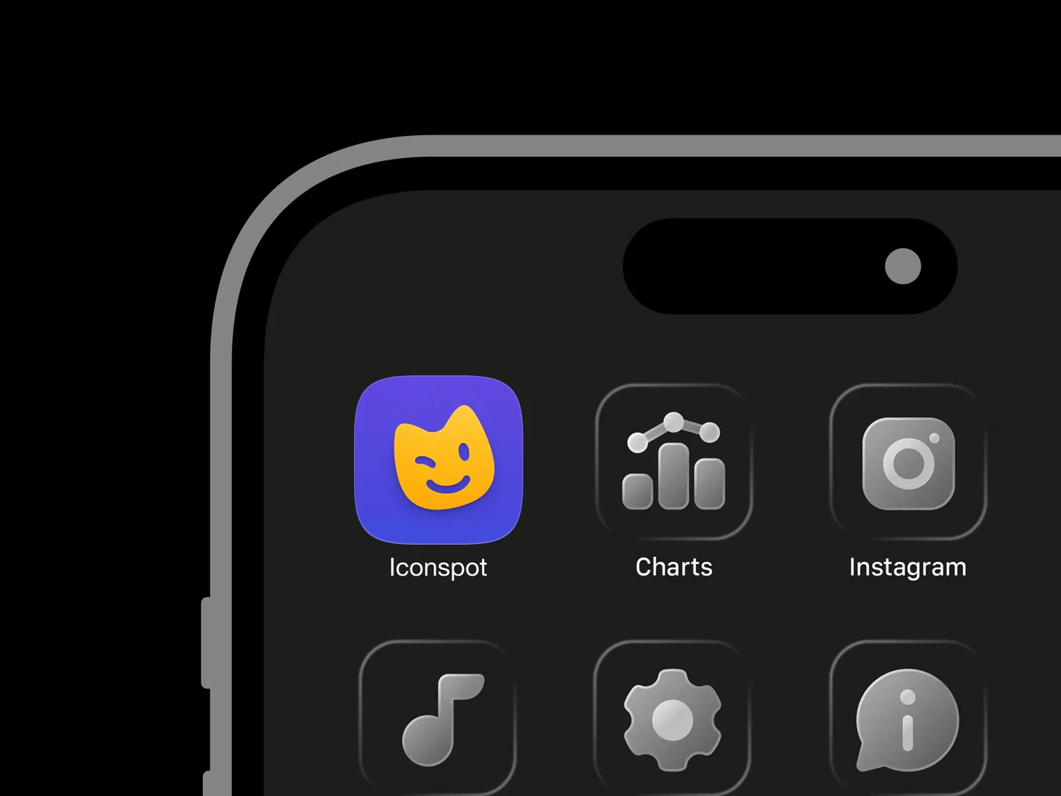 Rounded yellow cat face with one vertical eye, one winking eye, and a curved smile on a purple background shown in an iPhone app grid