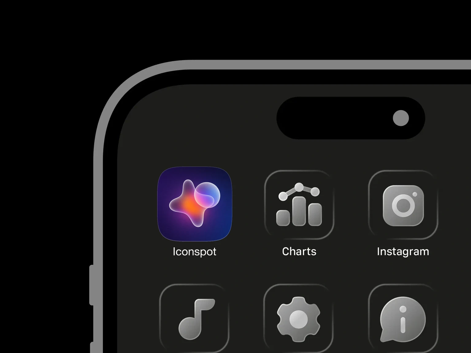 Translucent blue, purple, and pink sphere overlapping a rounded four-point shape with an orange center on a dark blue background. shown in an iPhone app grid