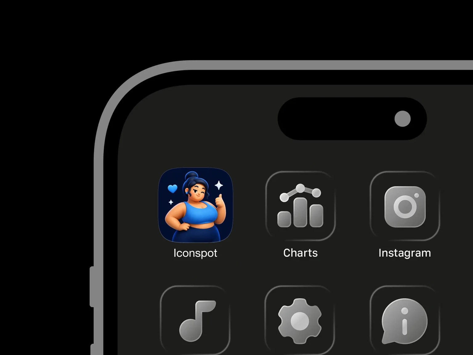 Smiling plus-size woman in blue activewear giving a thumbs up with blue heart and white sparkles shown in an iPhone app grid