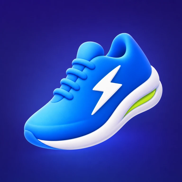 Glossy electric-blue running shoe with blue laces, a white lightning bolt, and a white sole with a lime-green accent.