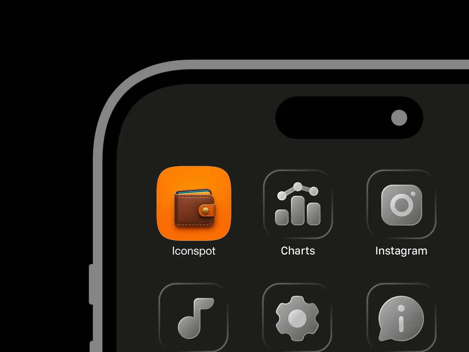 Brown leather wallet with orange stitching, colorful cards, a fastening tab, and a round gold snap on an orange background shown in an iPhone app grid