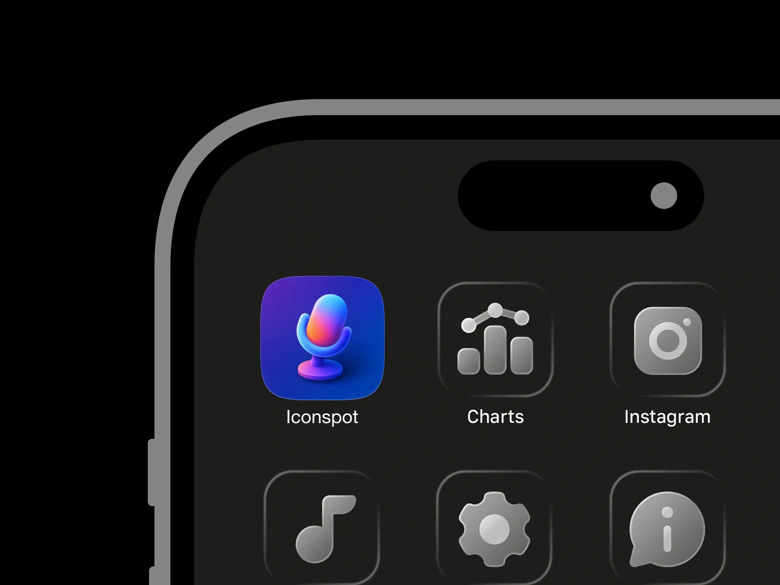 Rounded multicolor desktop microphone in a blue curved cradle on a circular stand against a purple-blue background. shown in an iPhone app grid