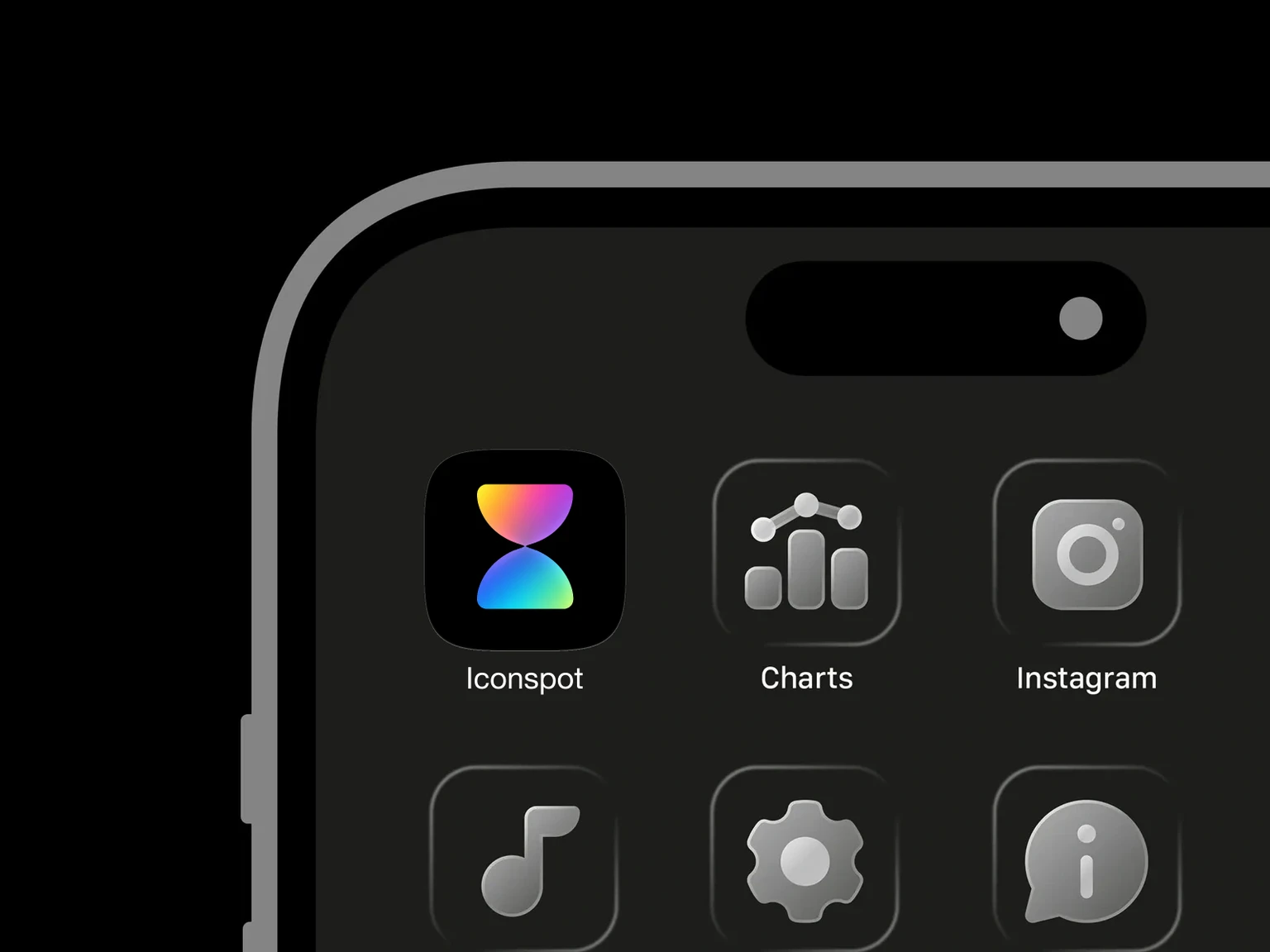 Rounded multicolor gradient hourglass silhouette centered on a solid black square background shown in an iPhone app grid