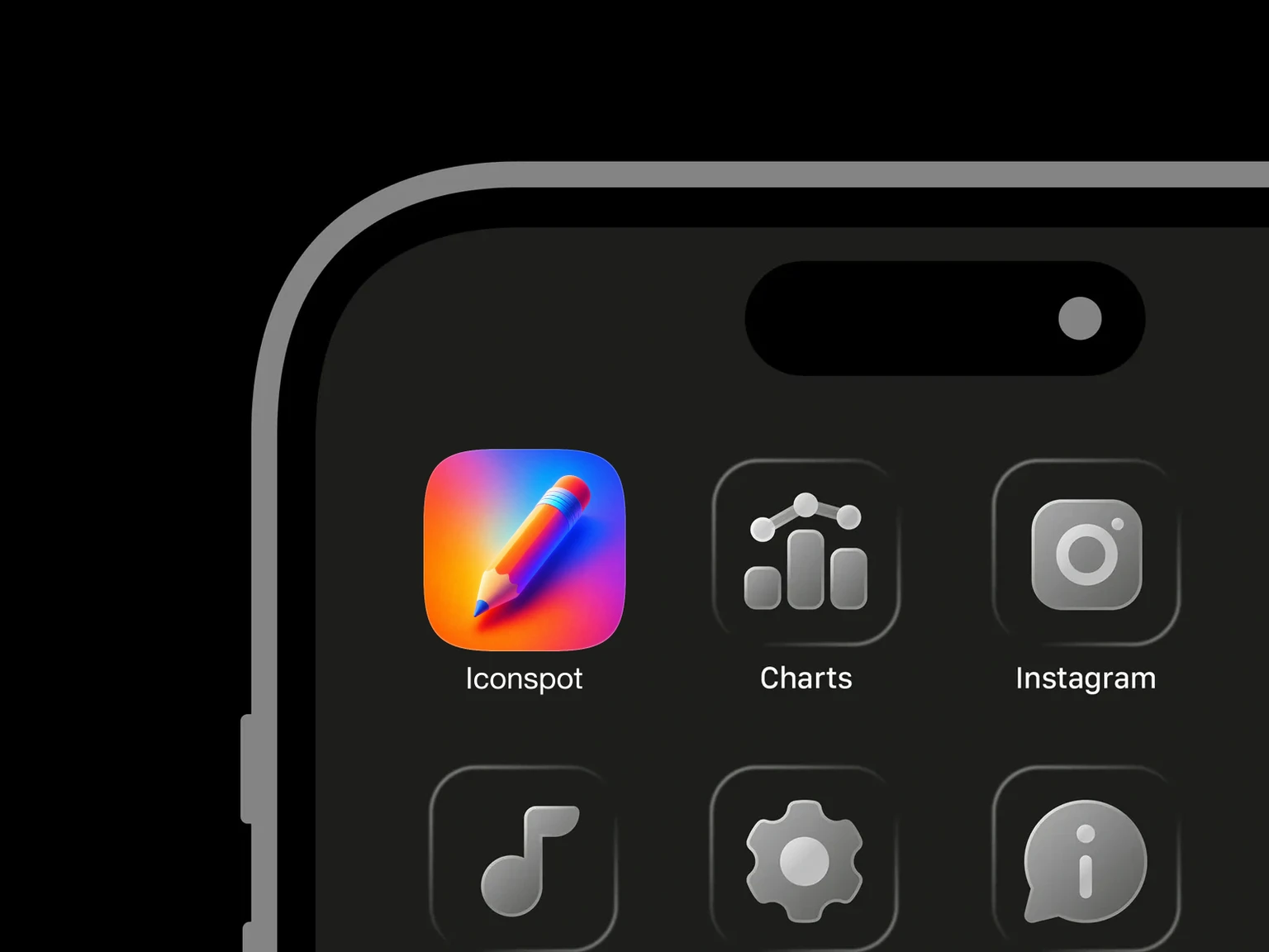 Diagonal orange and pink pencil with a blue tip and striped ferrule on a blurred rainbow gradient background. shown in an iPhone app grid