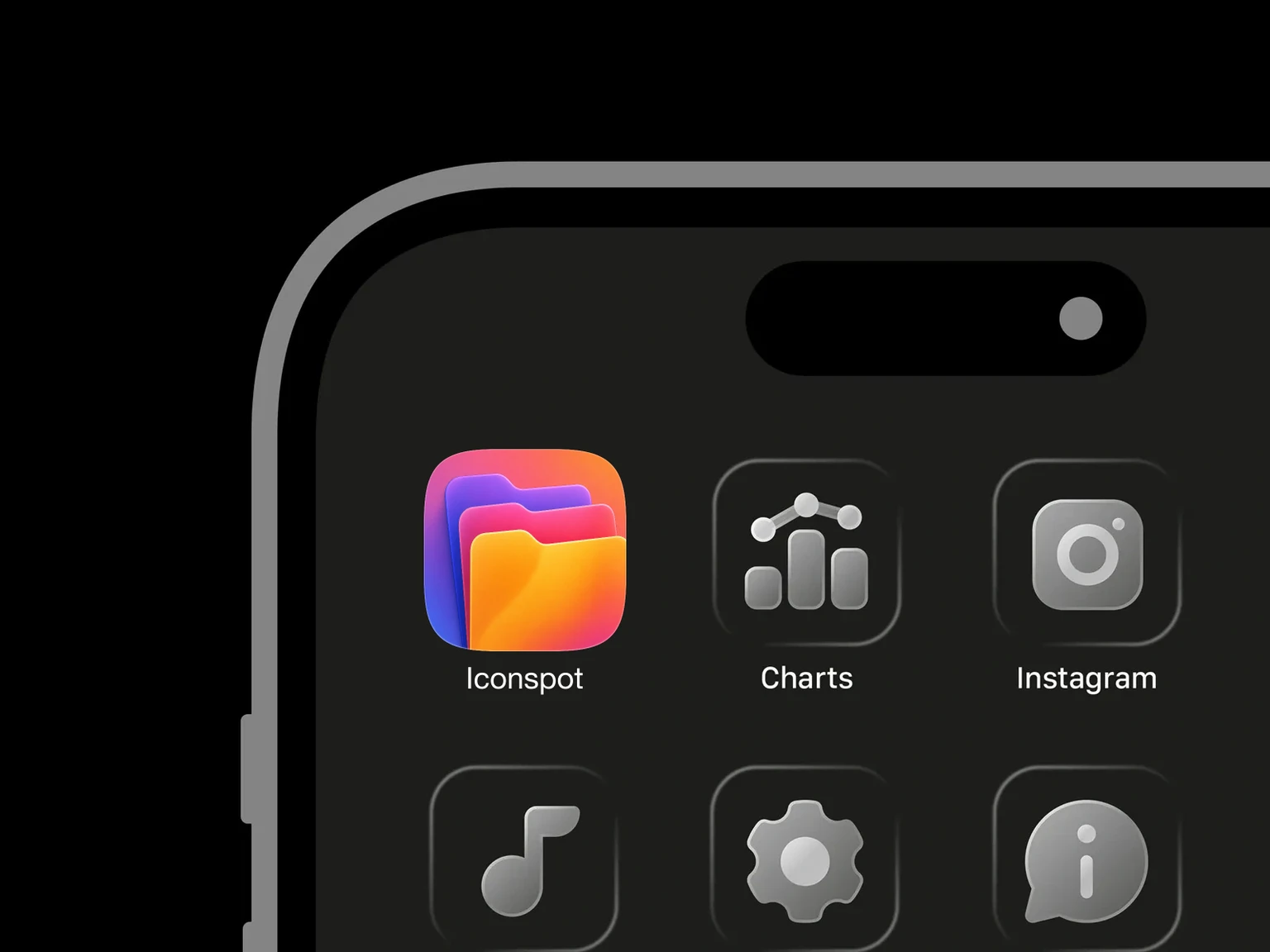 Three overlapping rounded file folders in purple, pink, and orange gradients shown in an iPhone app grid