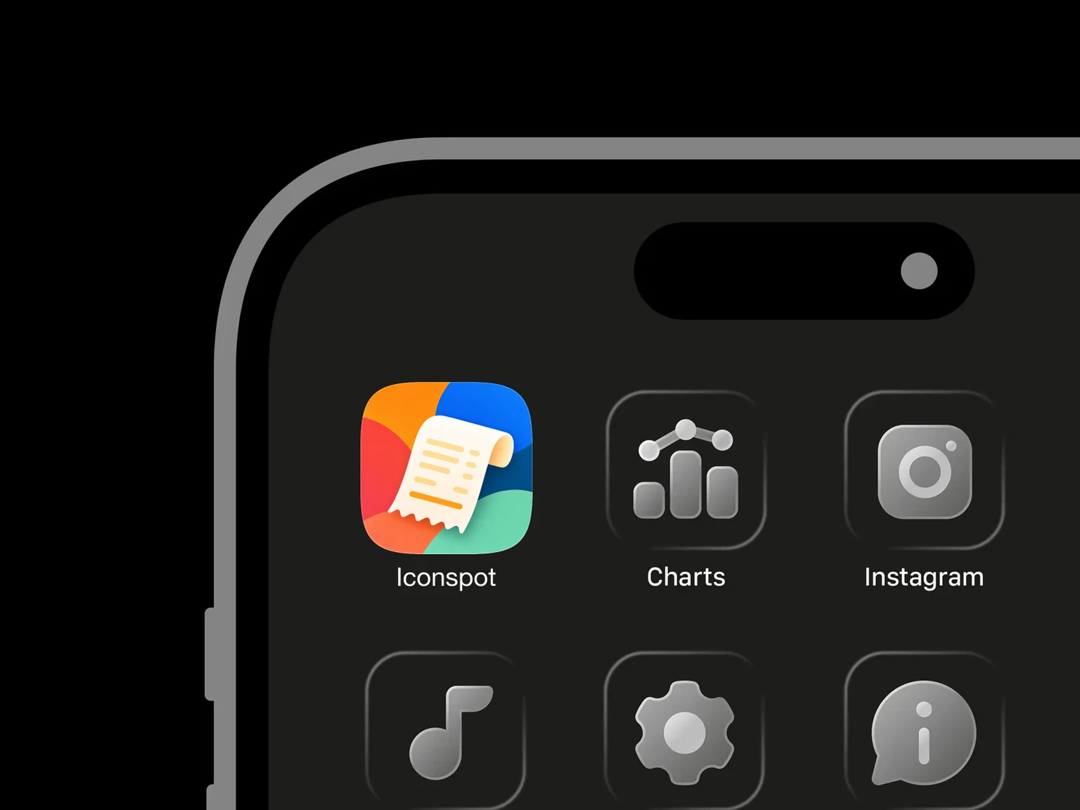 Curled cream receipt with gold line details on overlapping red, orange, blue, teal, and green shapes shown in an iPhone app grid