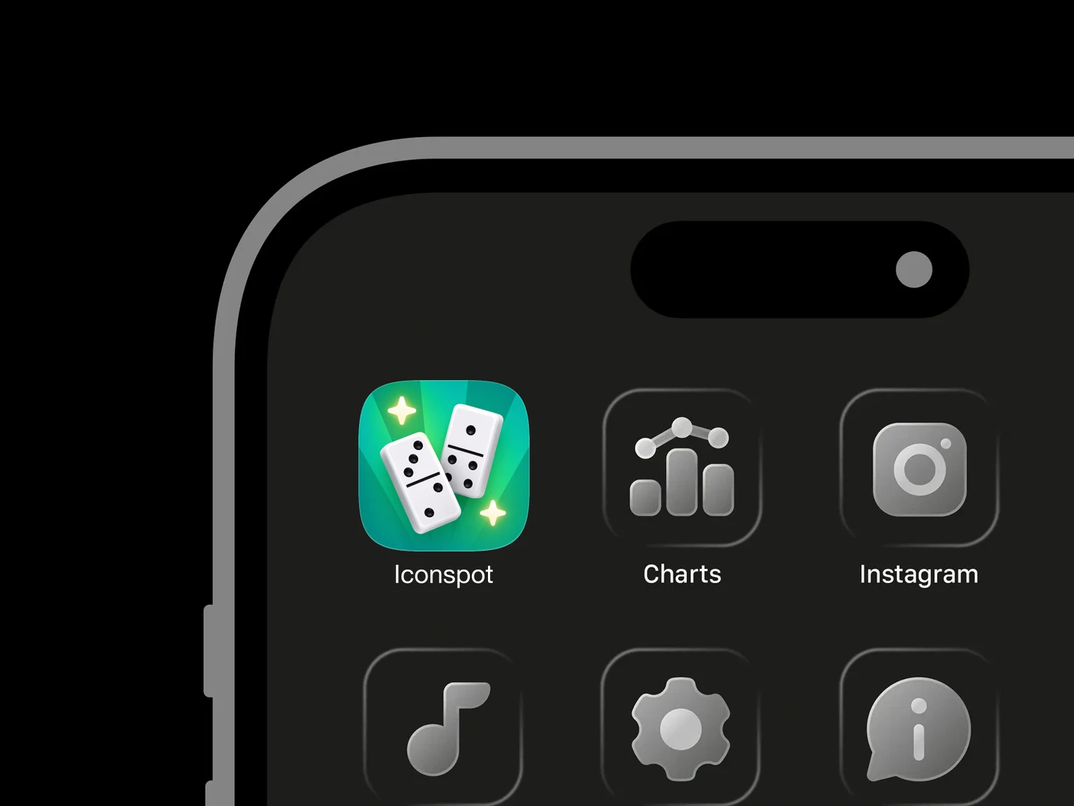 Two white domino tiles with black pips floating on a green radial background with two glowing stars shown in an iPhone app grid
