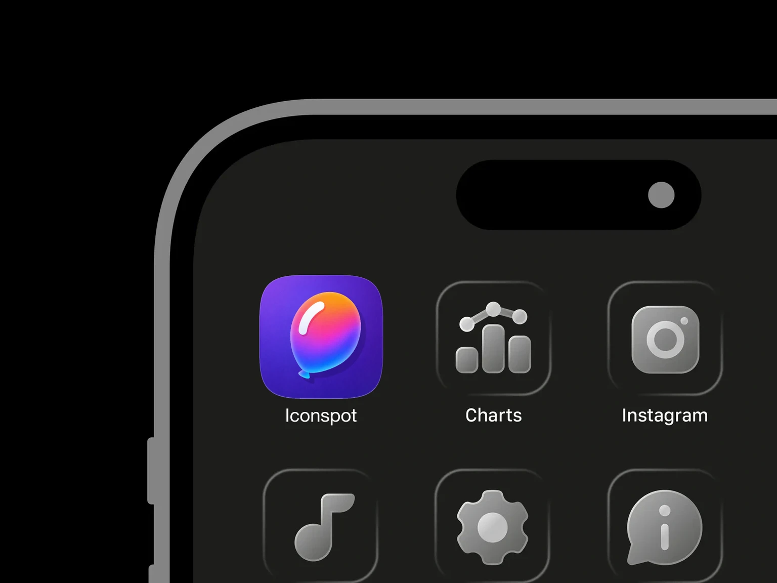 Glossy pink, orange, blue, and purple balloon with a white curved highlight on a purple background. shown in an iPhone app grid