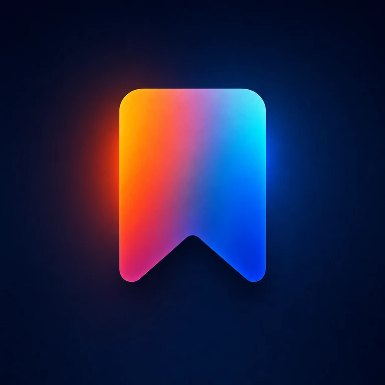 Rainbow gradient bookmark silhouette with rounded top corners and a pointed notch on a dark navy background