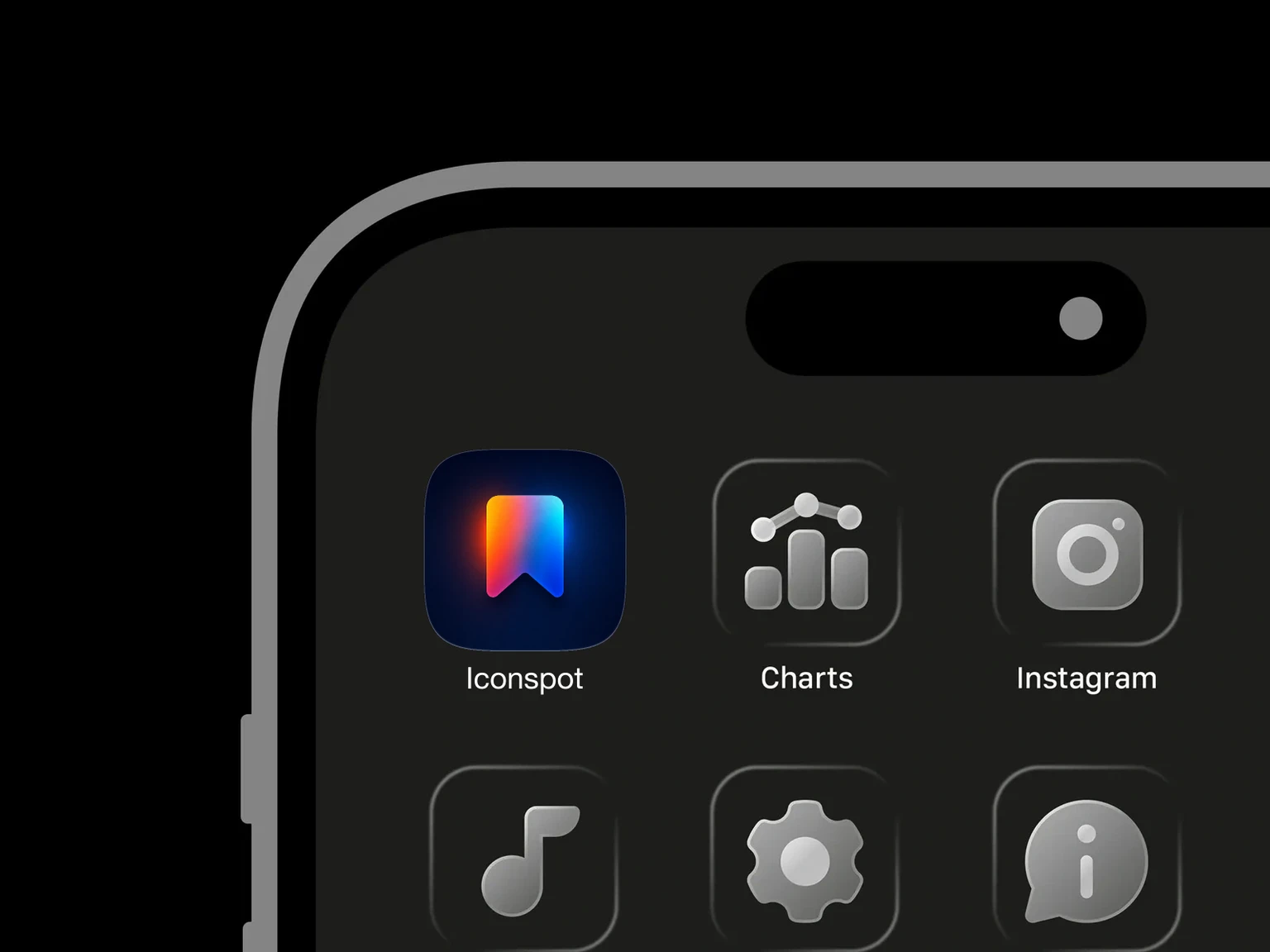 Rainbow gradient bookmark silhouette with rounded top corners and a pointed notch on a dark navy background shown in an iPhone app grid