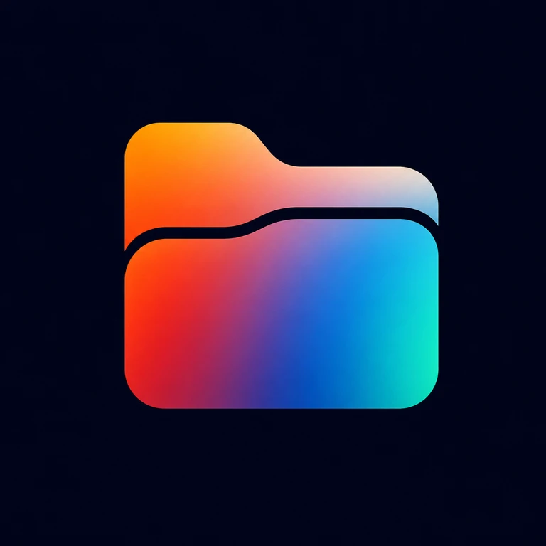 Rounded file folder silhouette with an orange, red, blue, and cyan gradient on a dark navy background