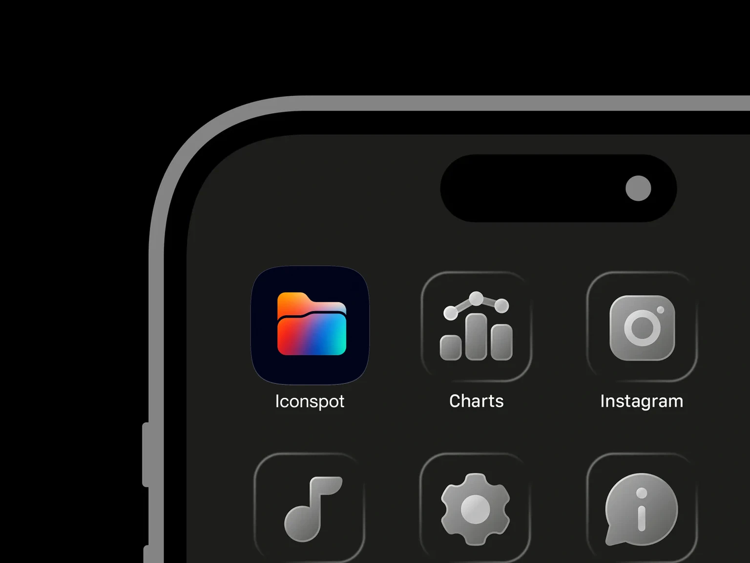 Rounded file folder silhouette with an orange, red, blue, and cyan gradient on a dark navy background shown in an iPhone app grid