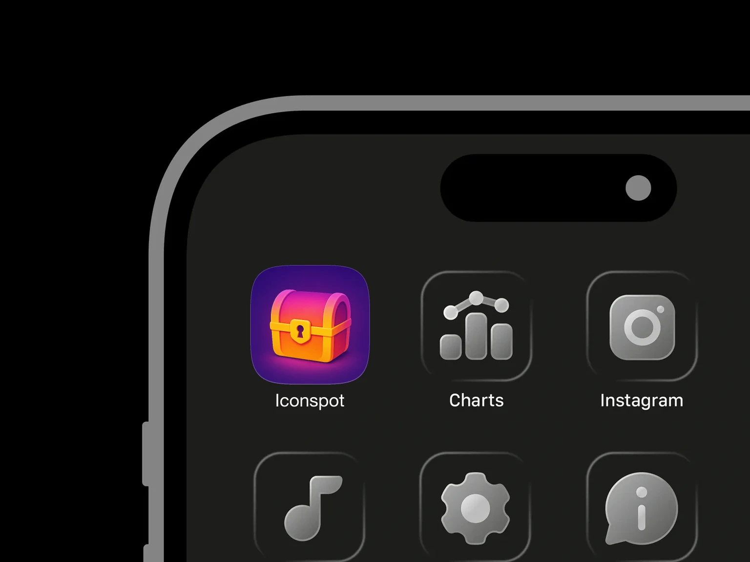 Rounded pink and orange treasure chest with yellow bands, a central keyhole, and a purple background shown in an iPhone app grid