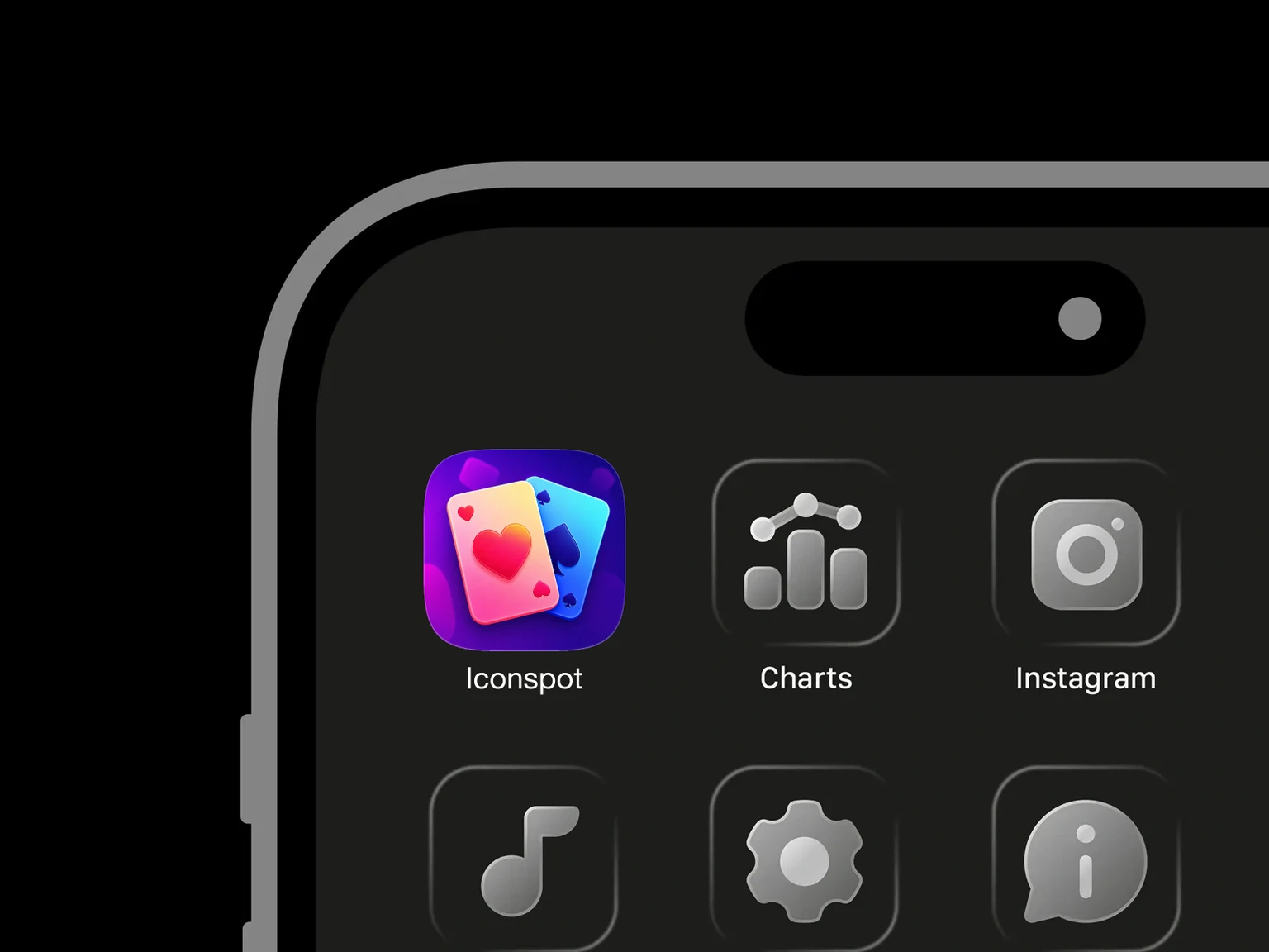 Two overlapping rounded playing cards with a large pink heart and blue spade on a glowing purple background shown in an iPhone app grid