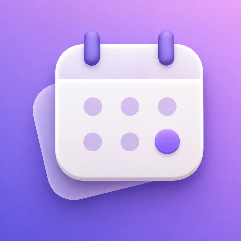 Large soft-white calendar with purple tabs and selected violet date dot on a lilac background