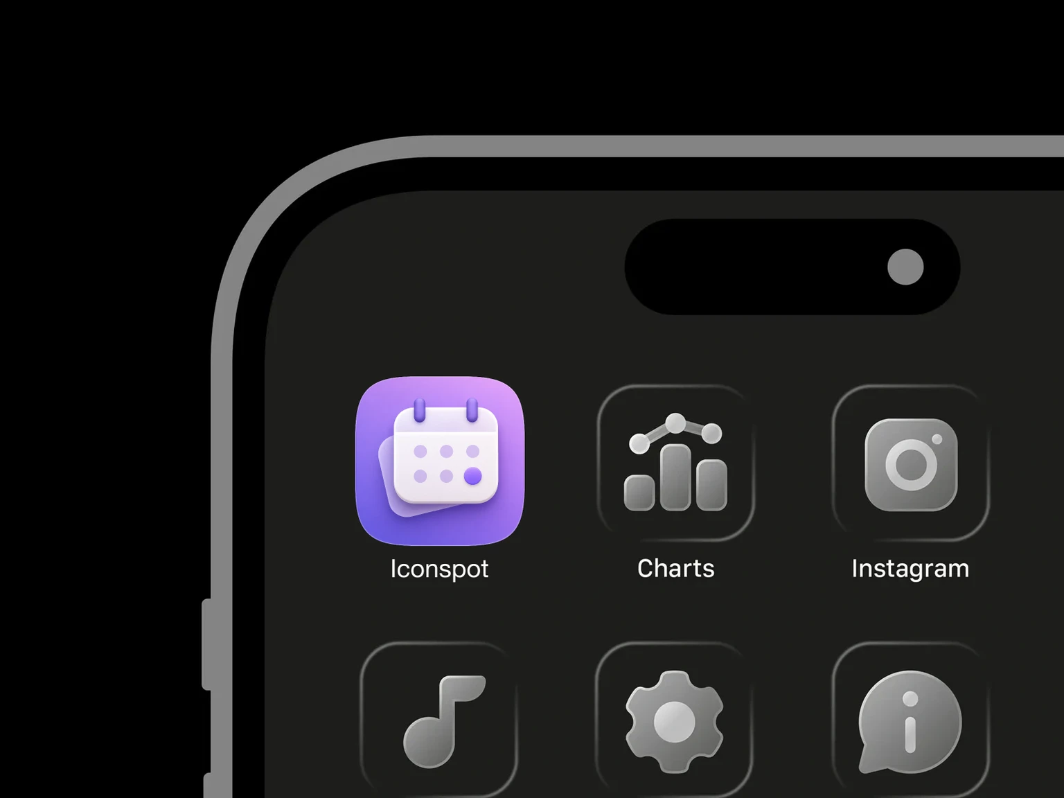 Large soft-white calendar with purple tabs and selected violet date dot on a lilac background shown in an iPhone app grid