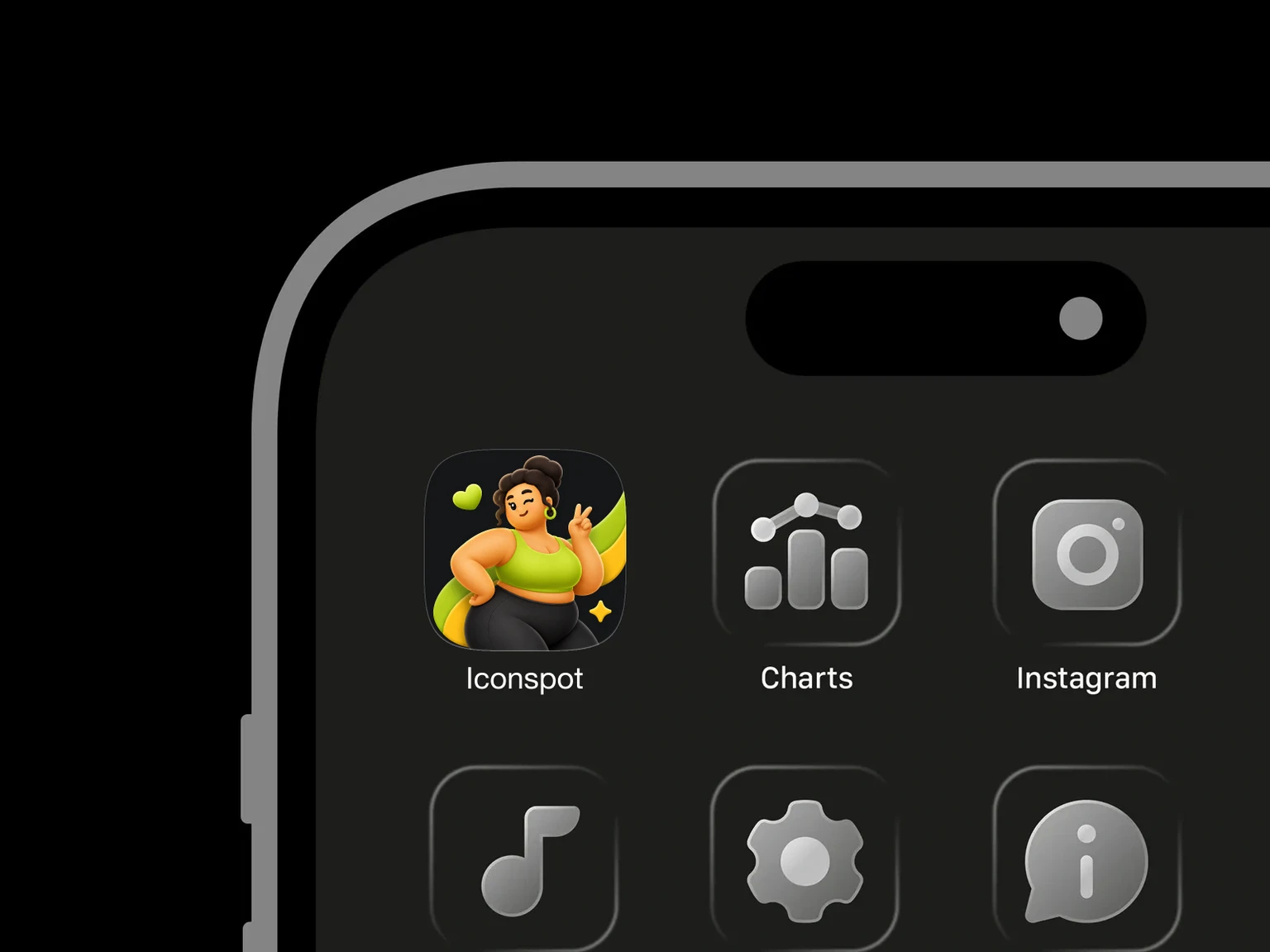 Confident plus-size woman in lime activewear making a peace sign with lime and yellow accents on charcoal shown in an iPhone app grid