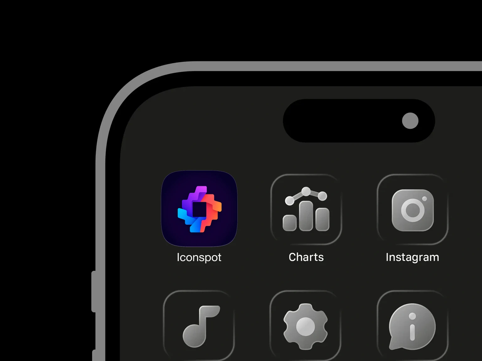 Purple, cyan-blue, and coral-orange stepped bands interlock around a dark square on a deep navy background. shown in an iPhone app grid