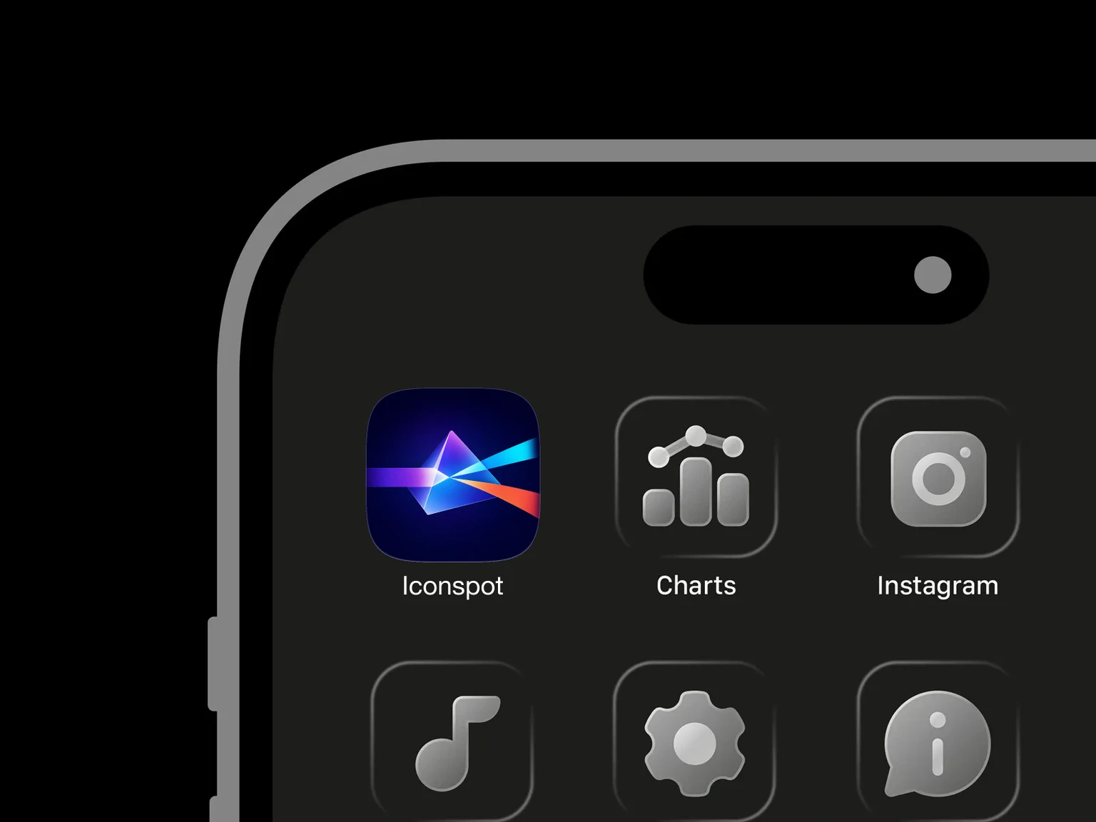 Translucent blue-violet triangular prism splitting a broad violet beam into cyan and orange-red rays on a dark navy background. shown in an iPhone app grid