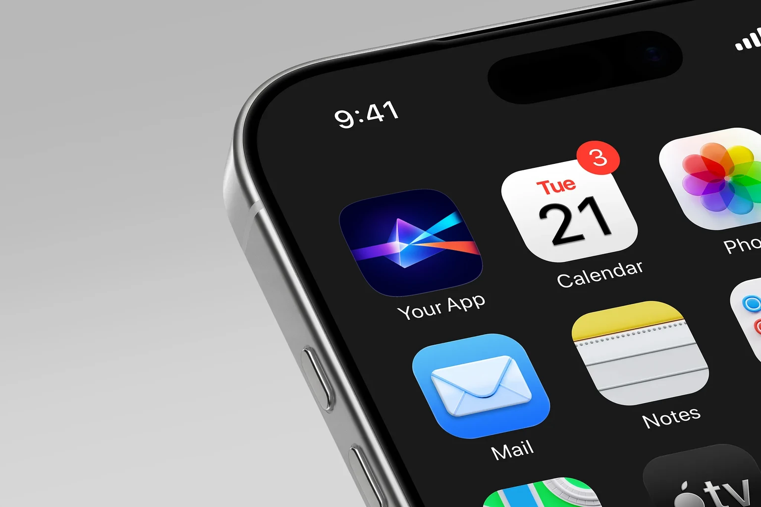 Translucent blue-violet triangular prism splitting a broad violet beam into cyan and orange-red rays on a dark navy background. shown on an iPhone home screen