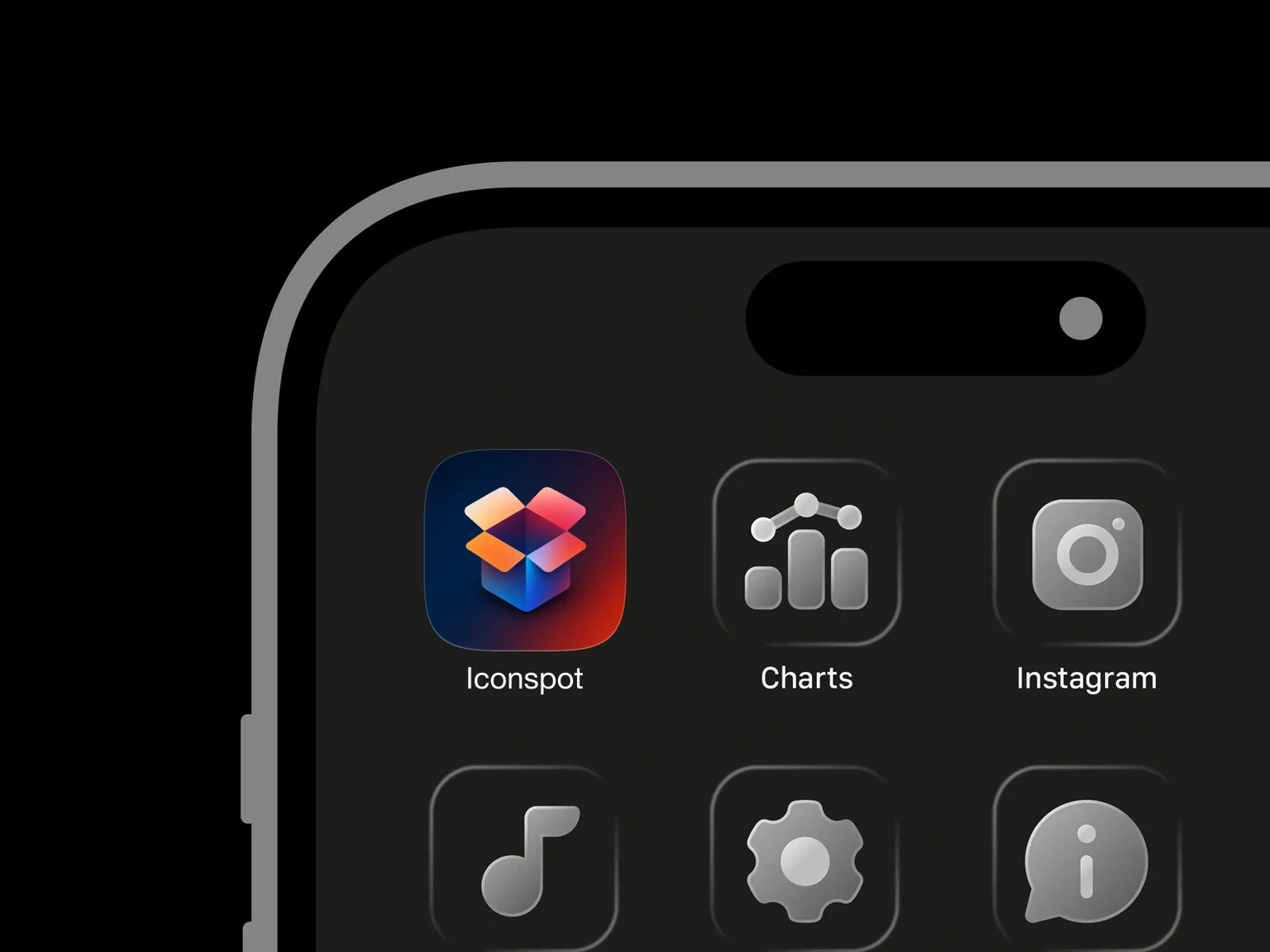 Open geometric box with four raised gradient flaps in orange, pink, red, purple, and blue on a dark background shown in an iPhone app grid