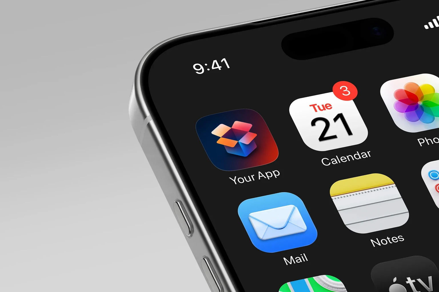 Open geometric box with four raised gradient flaps in orange, pink, red, purple, and blue on a dark background shown on an iPhone home screen