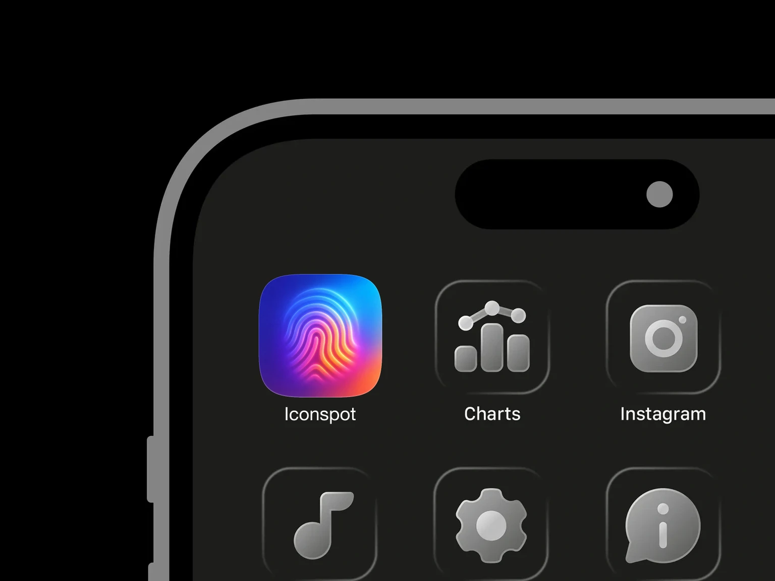 Glowing fingerprint made of curved blue, purple, pink, orange, and yellow lines on a gradient background shown in an iPhone app grid