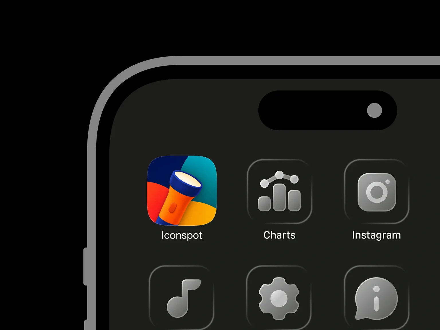 Orange handheld flashlight with a cream-lit lens, navy head and base, and a raised switch on a multicolor background shown in an iPhone app grid