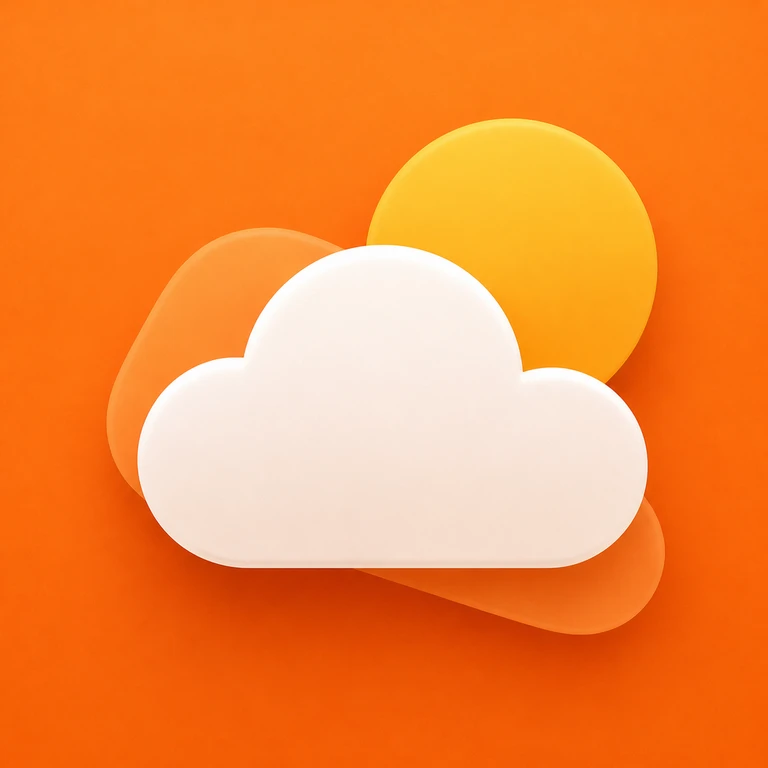 Large soft-white cloud in front of a golden sun and orange layers on a full-bleed orange background
