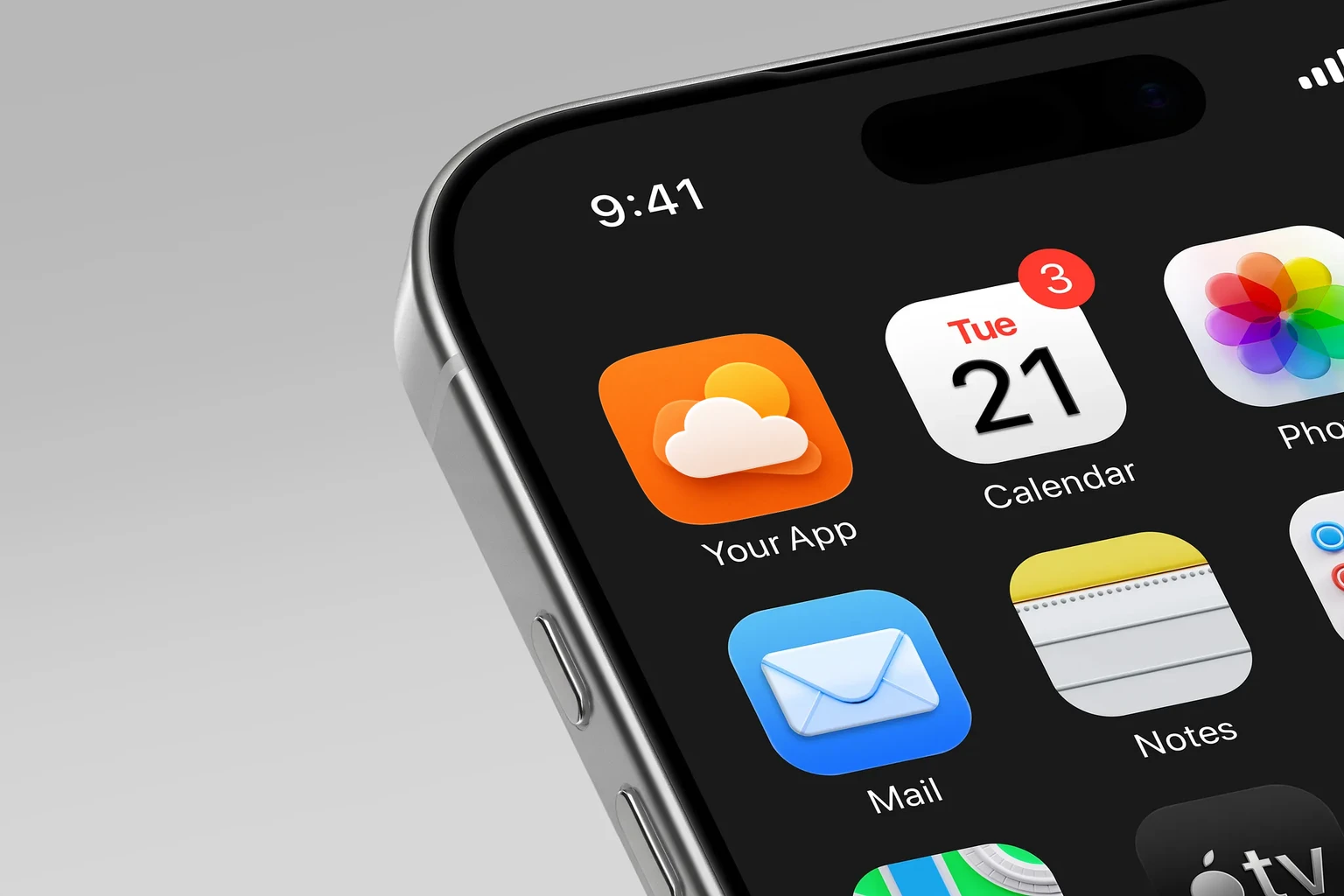 Large soft-white cloud in front of a golden sun and orange layers on a full-bleed orange background shown on an iPhone home screen