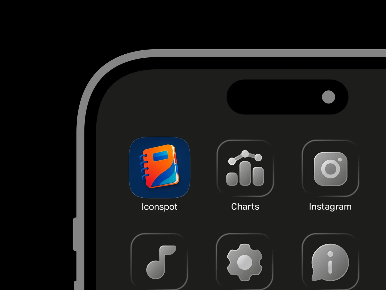 Closed orange and red ring-bound notebook with four blue loops, a blank blue label, cream page edges, and colorful side tabs on a navy background shown in an iPhone app grid
