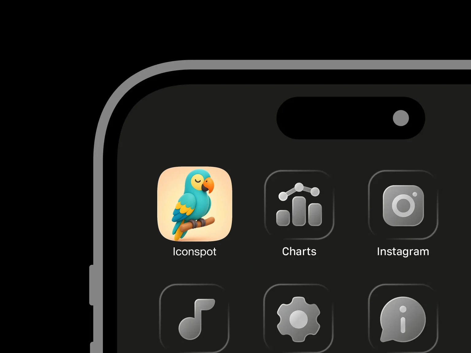 Calm turquoise and yellow parrot with closed eyes resting on a wooden perch shown in an iPhone app grid
