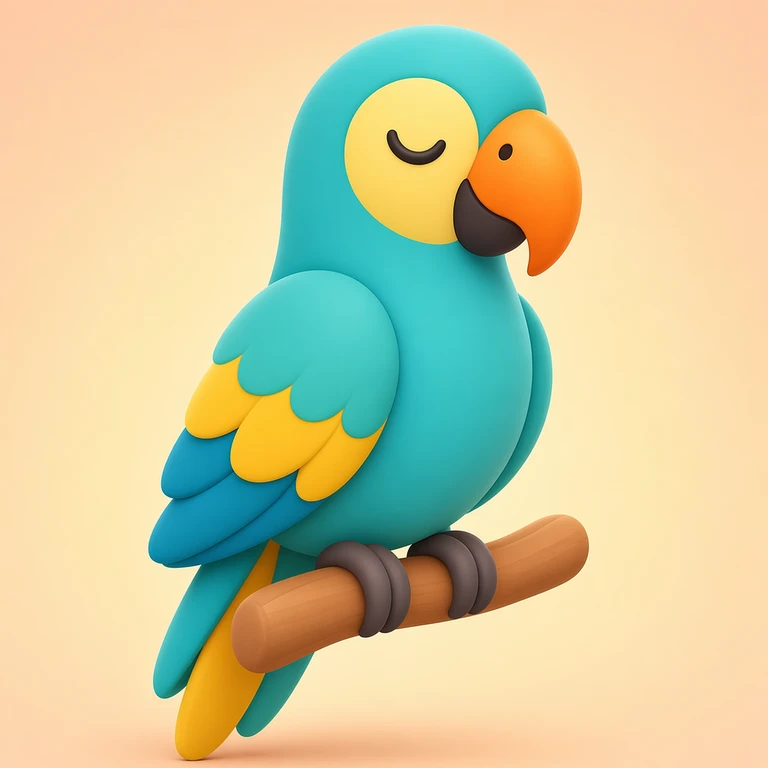 Calm turquoise and yellow parrot with closed eyes resting on a wooden perch