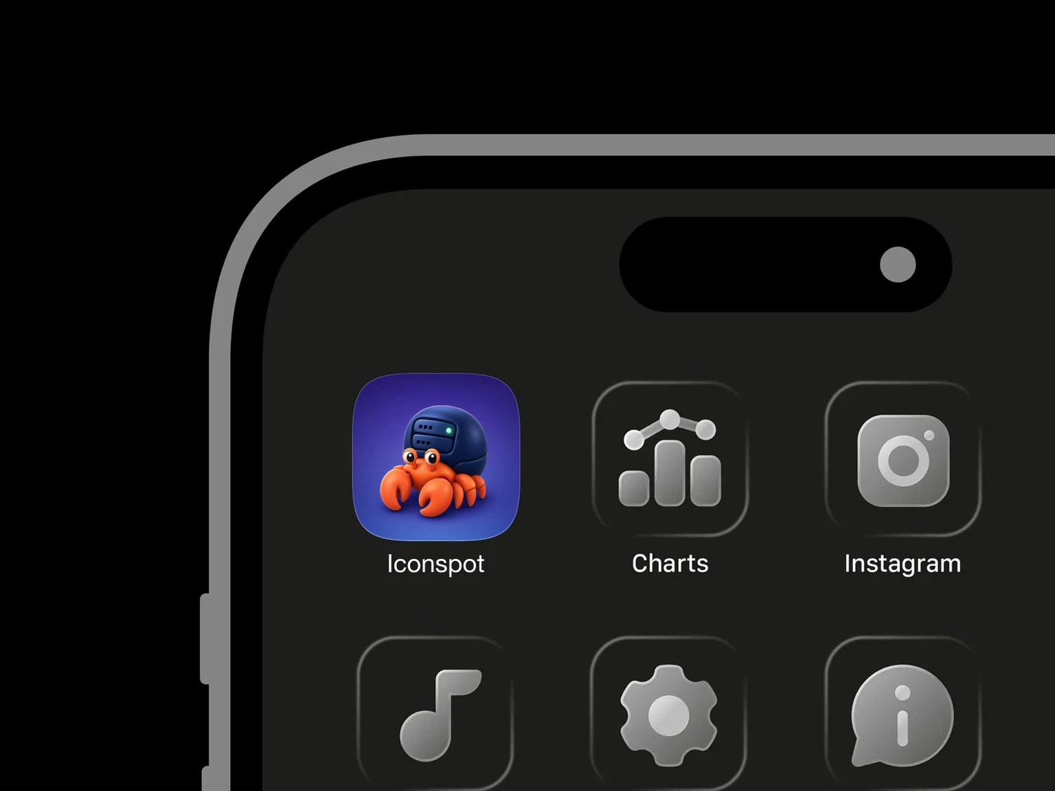 Glossy orange hermit crab with large claws and wide eyes carrying a rounded dark blue server shell with two bays and one green status light. shown in an iPhone app grid