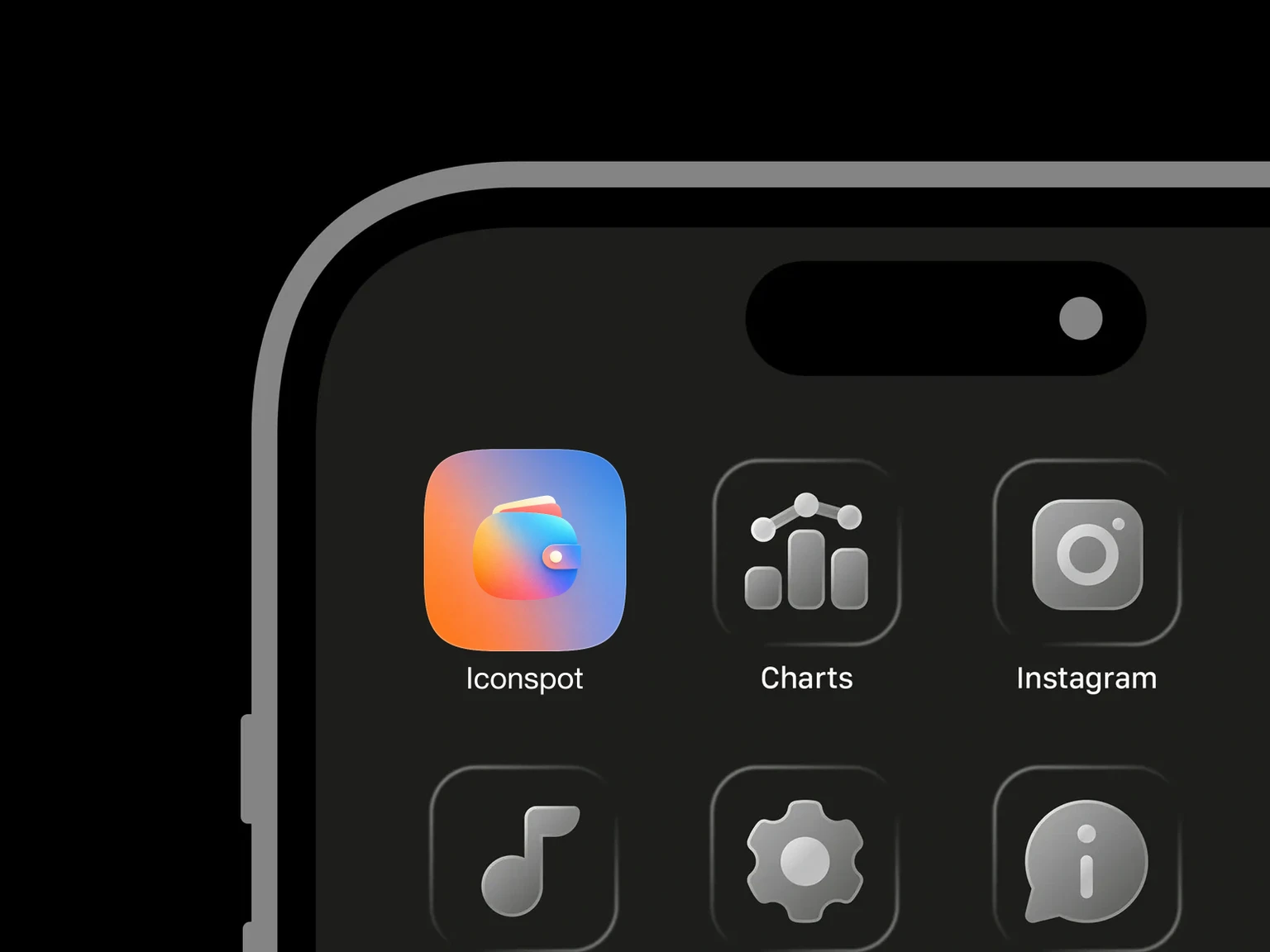 Rounded rainbow-gradient wallet with two cards and a buttoned side strap on a blurred blue, orange, and purple background shown in an iPhone app grid