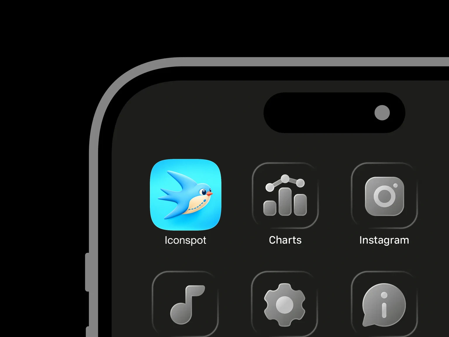 Glossy sky-blue swallow flying to the right with swept pointed wings, a cream chest, blue dotted route, dark eye, and coral beak. shown in an iPhone app grid