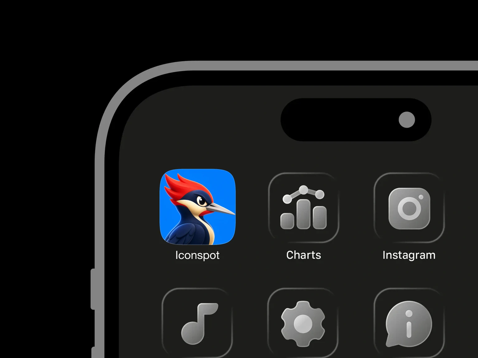 Stylized 3D woodpecker in profile with a swept red crest, navy-blue body, cream face and chest, and a long gray beak on a blue background. shown in an iPhone app grid