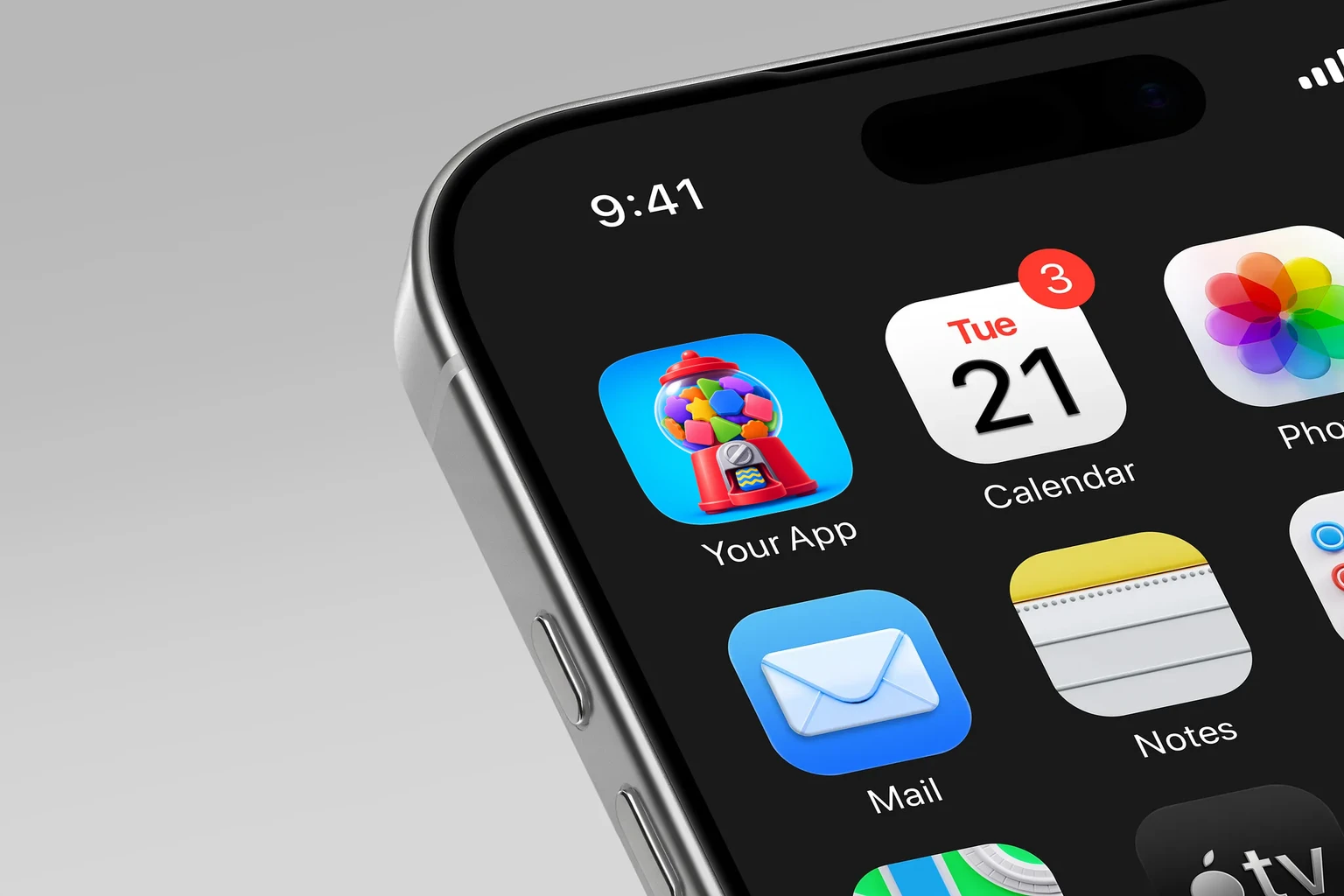 Glossy red gumball machine filled with colorful geometric tiles and a blue tile with yellow waves in the dispensing tray shown on an iPhone home screen