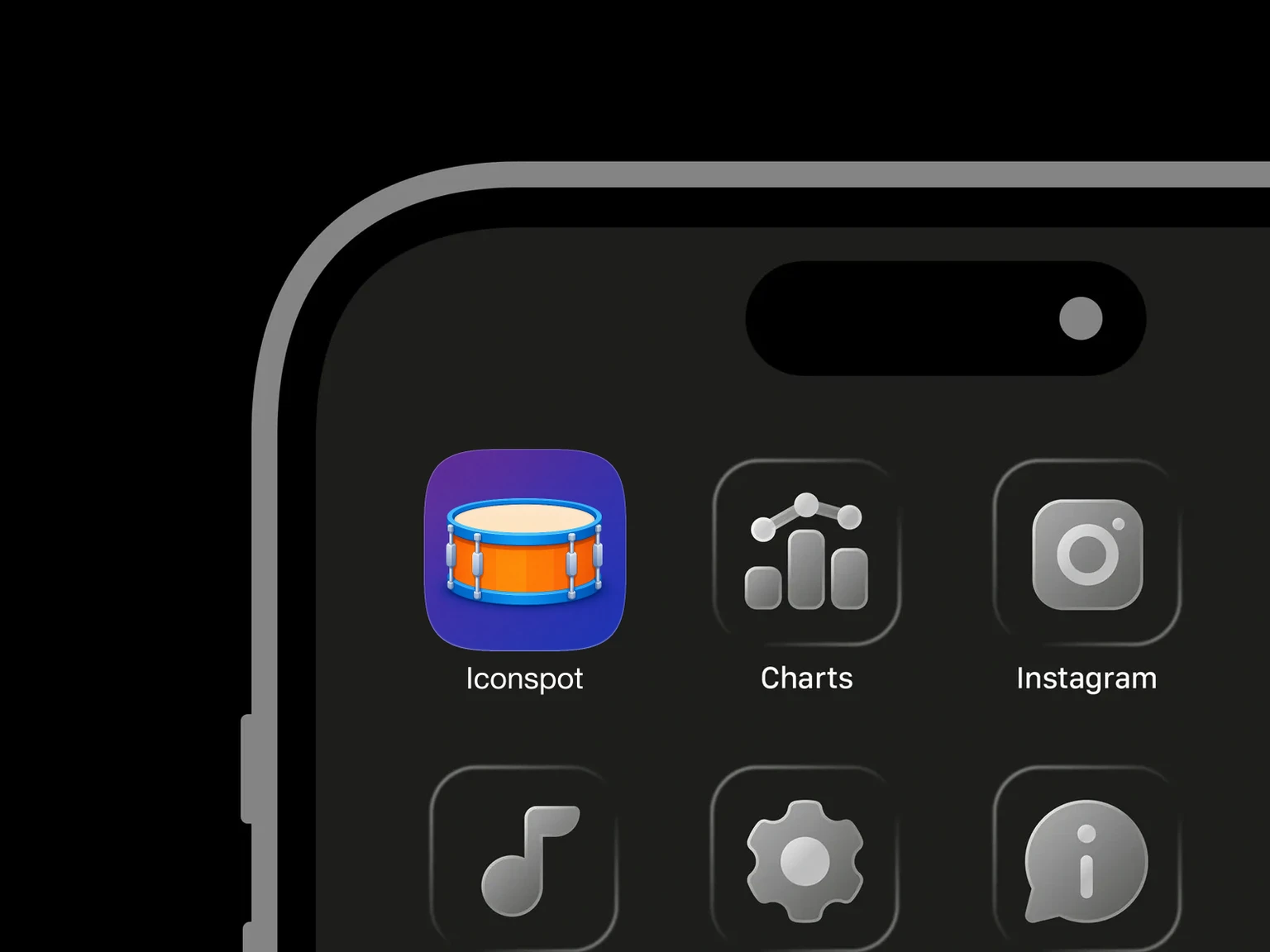 Orange cartoon drum with blue rims, silver tension rods, large eyes, and a smiling face on a purple background shown in an iPhone app grid