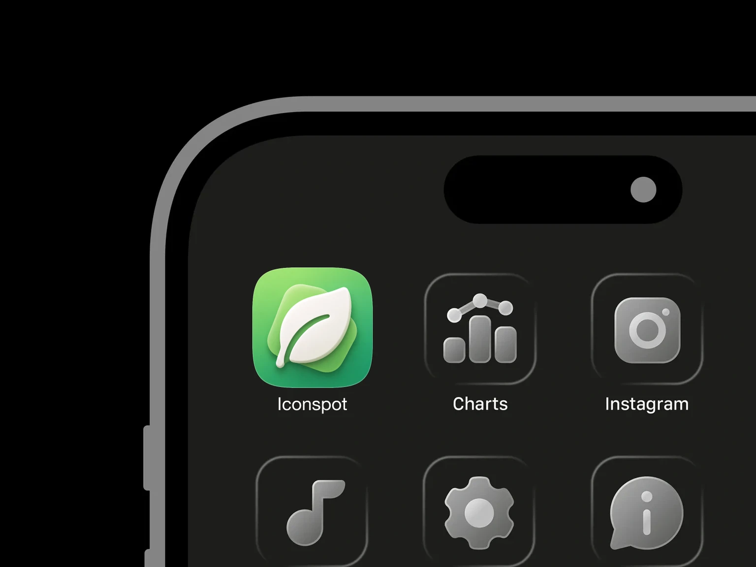 Large soft-white leaf with green vein over two fresh-green leaves on an emerald background shown in an iPhone app grid