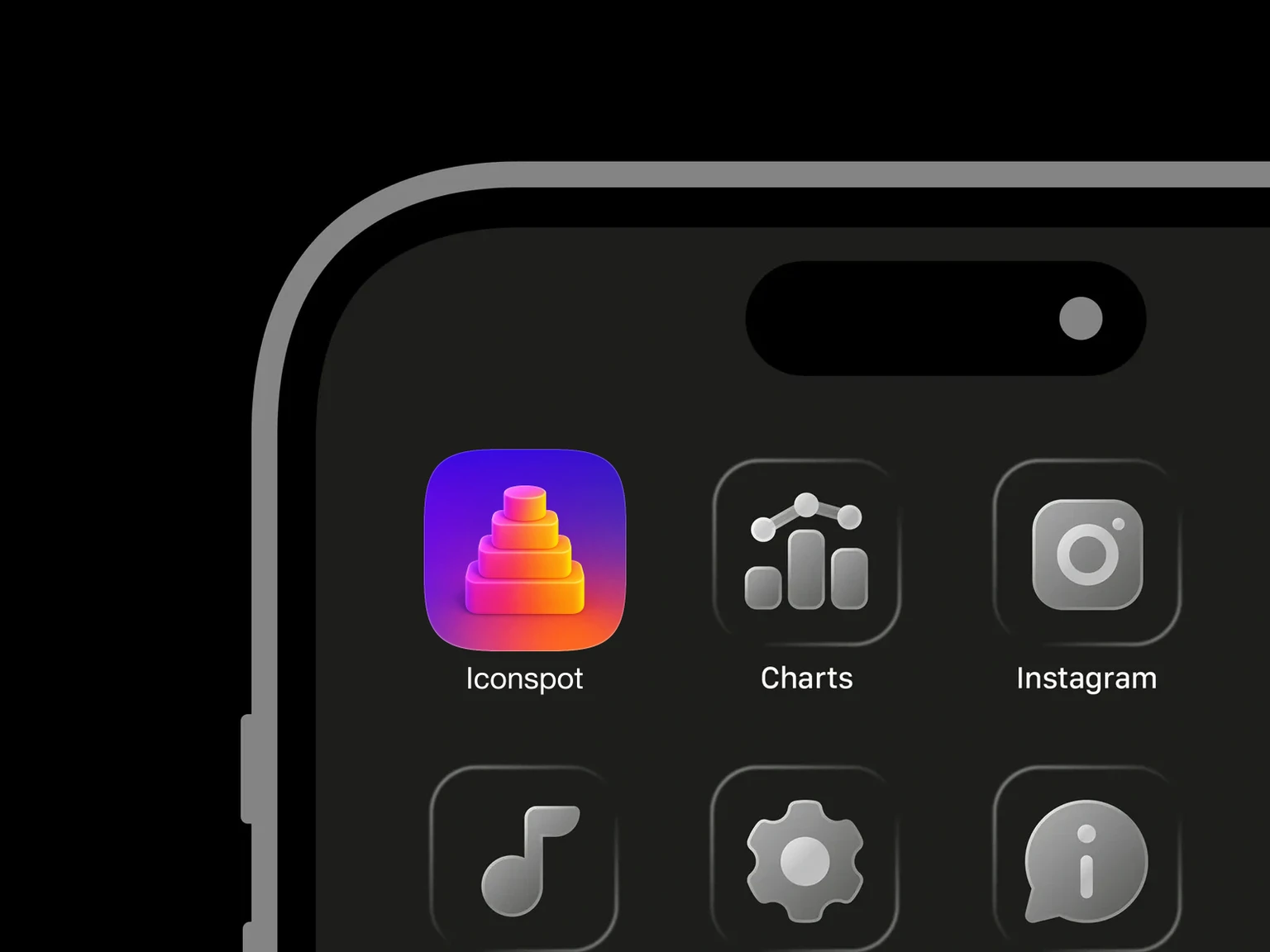 Four rounded blocks stacked from largest to smallest in pink, orange, and yellow gradients on a purple background. shown in an iPhone app grid