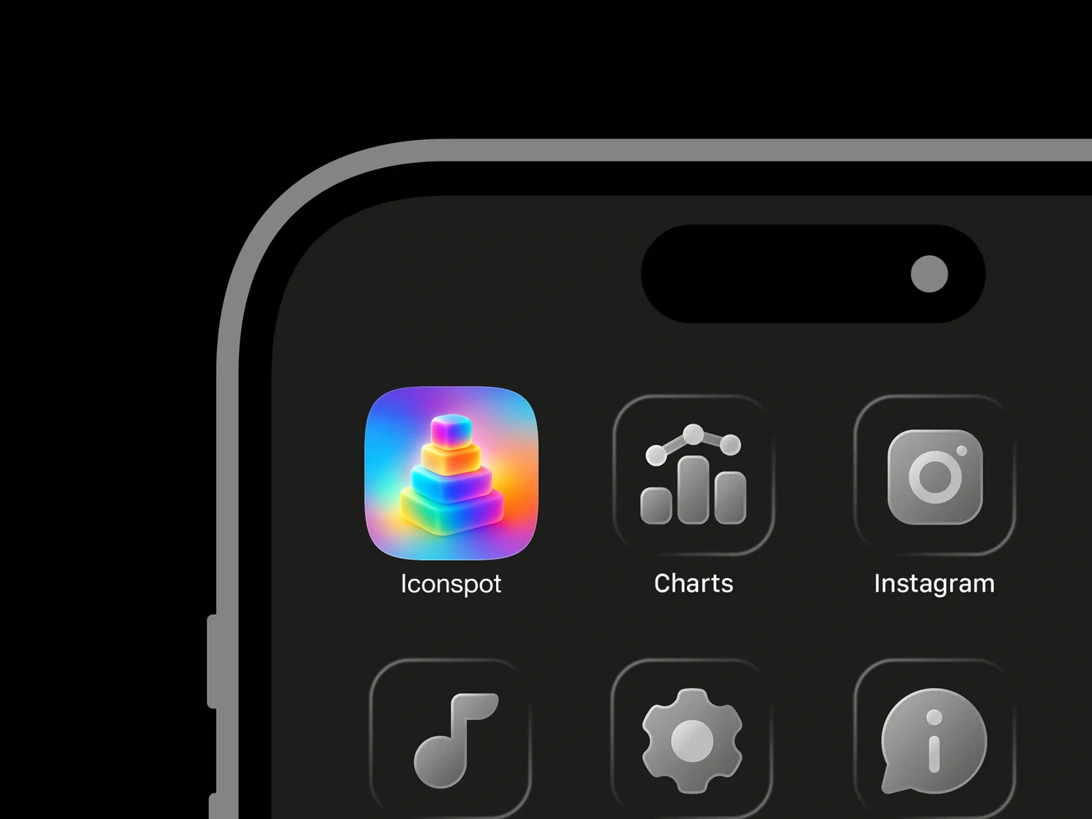 Four rounded square blocks stacked in a pyramid with rainbow gradients on a softly blurred multicolor background. shown in an iPhone app grid