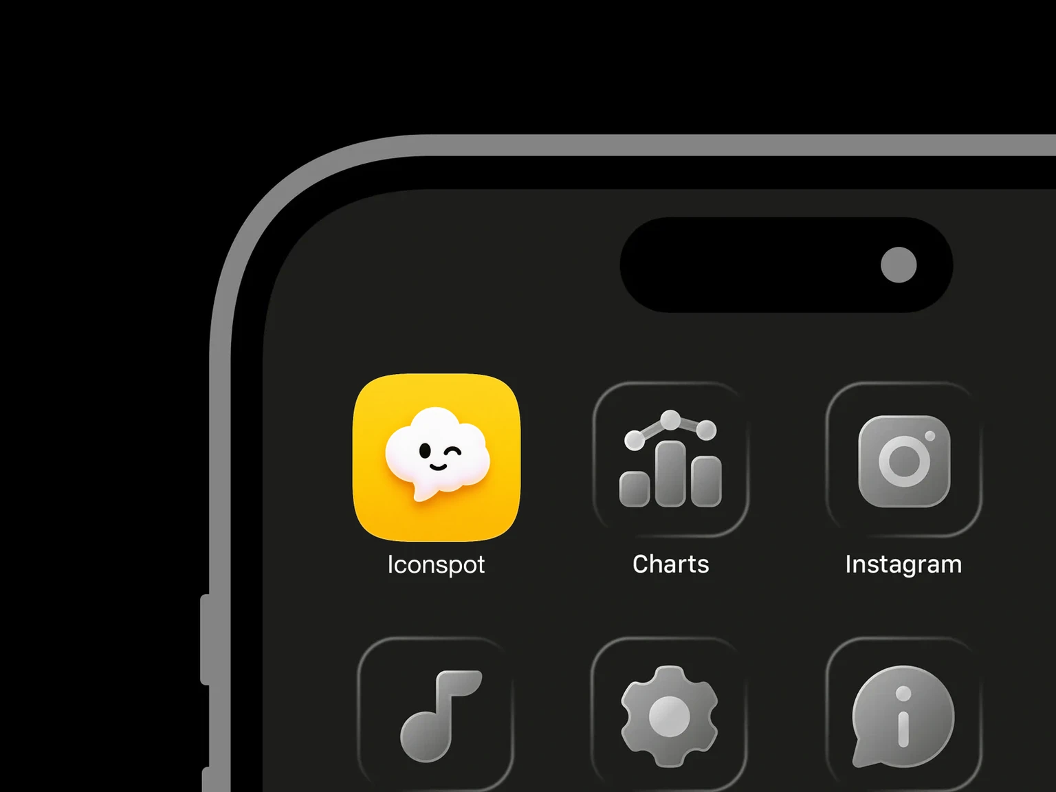 Smiling white cloud-shaped speech bubble with one open eye and one wink on golden yellow shown in an iPhone app grid