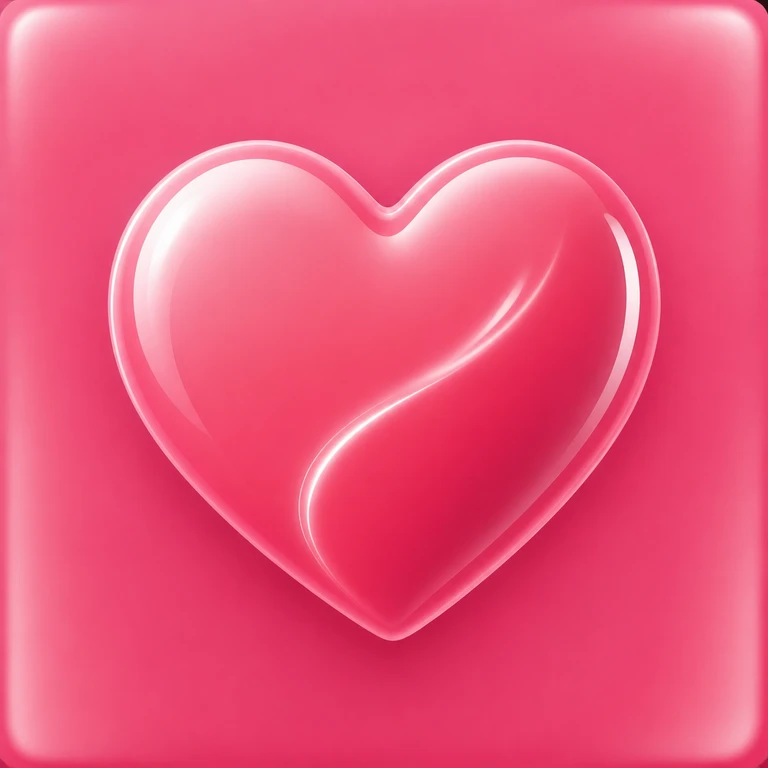 Large translucent hot-pink heart with a curved highlight on a softly inflated full-bleed pink background