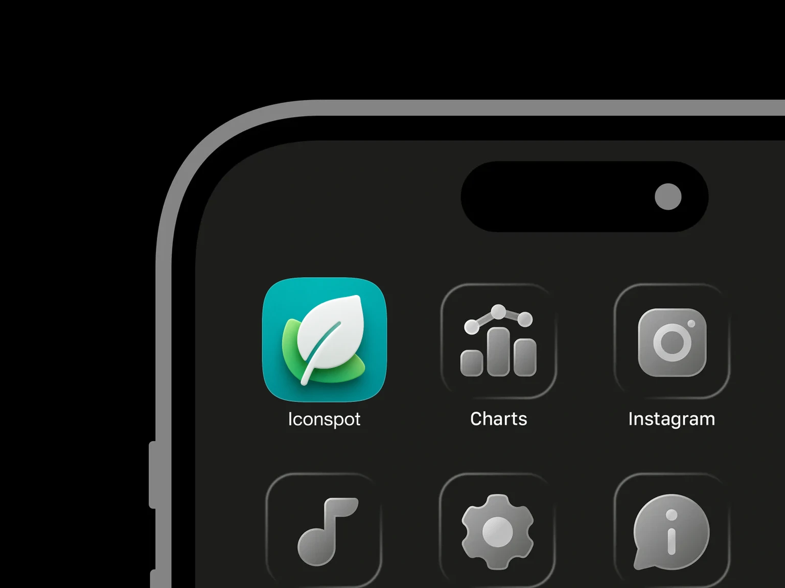 Large soft-white leaf with teal vein over layered green leaf on a full-bleed teal background shown in an iPhone app grid