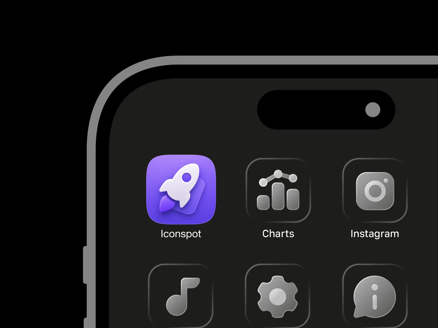 Large soft-white rocket with purple porthole and violet flame on a full-bleed purple background shown in an iPhone app grid