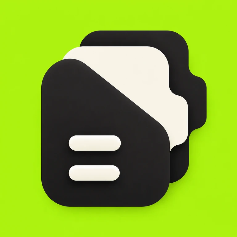 Large black and ivory layered file stack with two horizontal labels on a bright acid-lime background