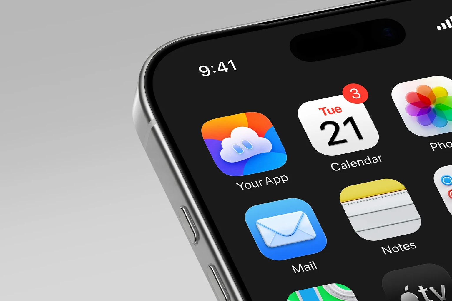 Rounded white cloud with two blue vertical oval details over overlapping orange, purple, and blue circles. shown on an iPhone home screen